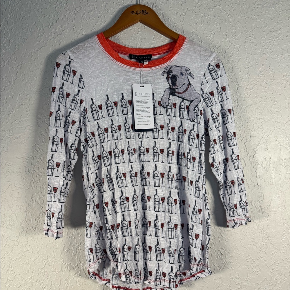 White and Red Dog Print Women's Top